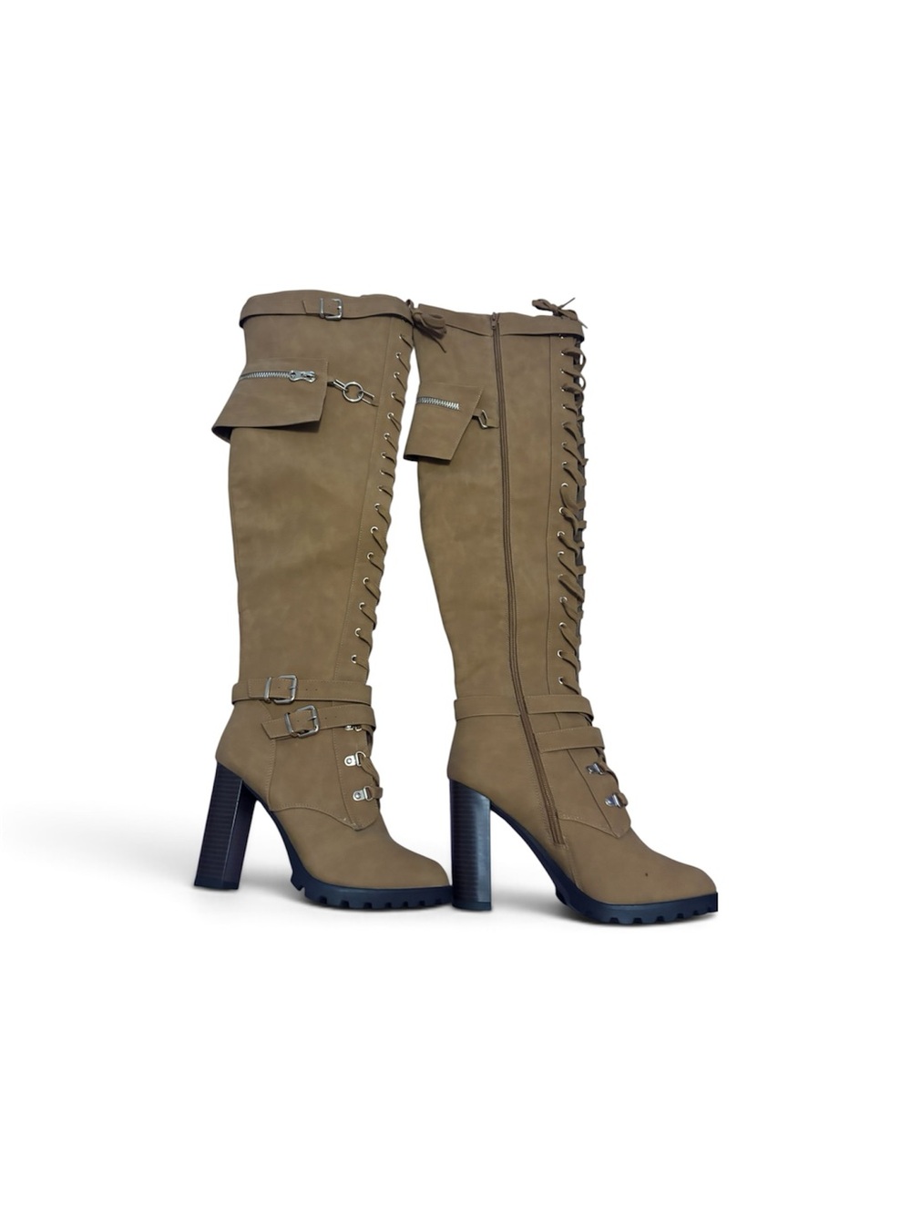Lira Olive Over-the-Knee Lace-Up Heeled Boots